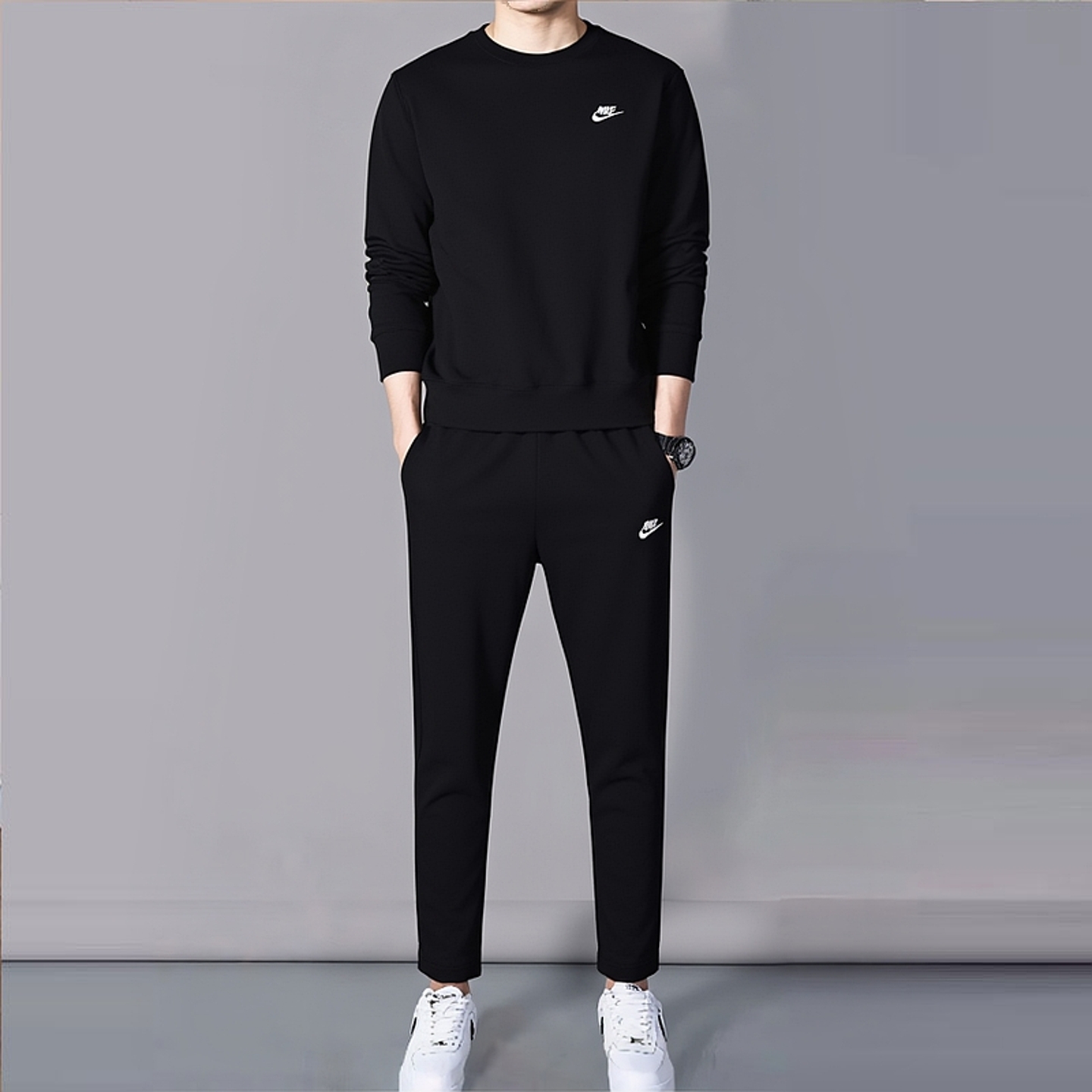 Nike耐克运动套装男秋季新款宽松圆领卫衣套头衫针织直筒裤两件套