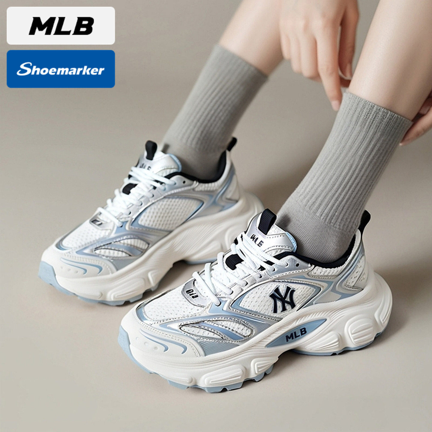 MLB赛博老爹鞋男鞋女鞋厚底鞋2025春季新款网面运动鞋3ASHWD15N