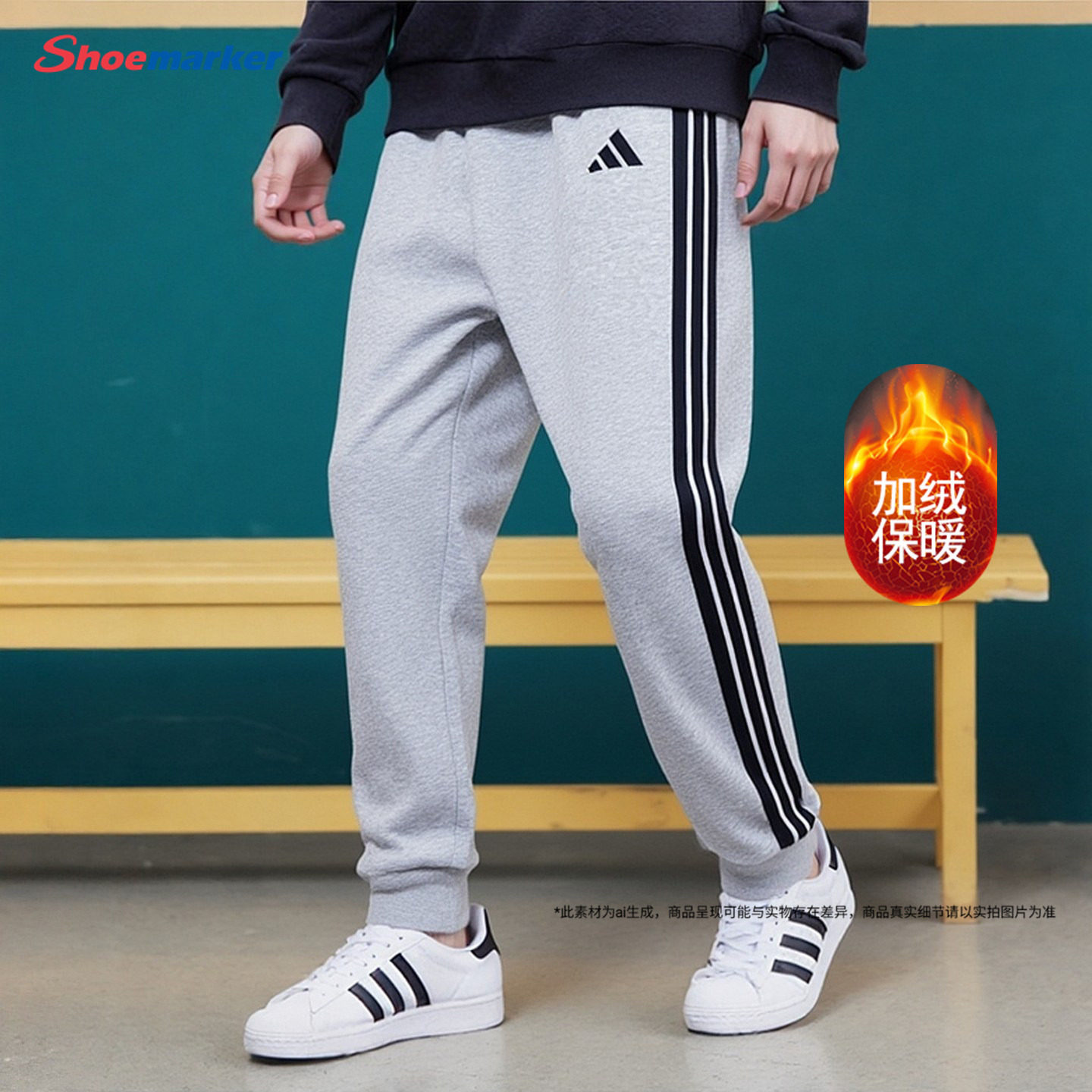 阿迪达斯男士加绒运动长裤秋冬保暖收腿休闲裤灰色卫裤夏季休闲裤