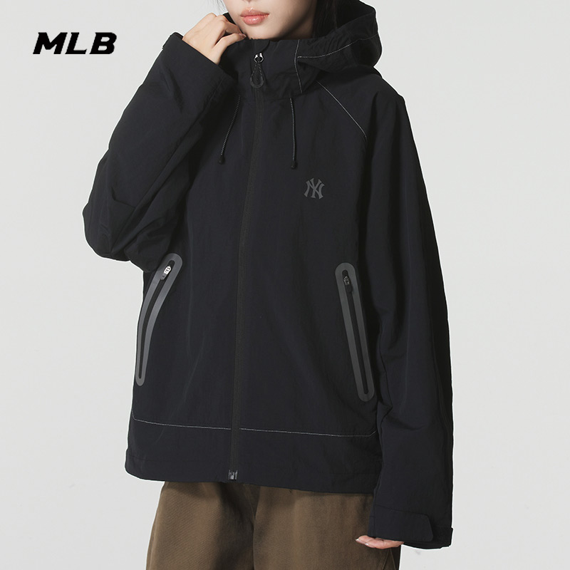 MLB官方NY黑色防风衣男女装2025新款运动服休闲夹克外套3AWJB0454