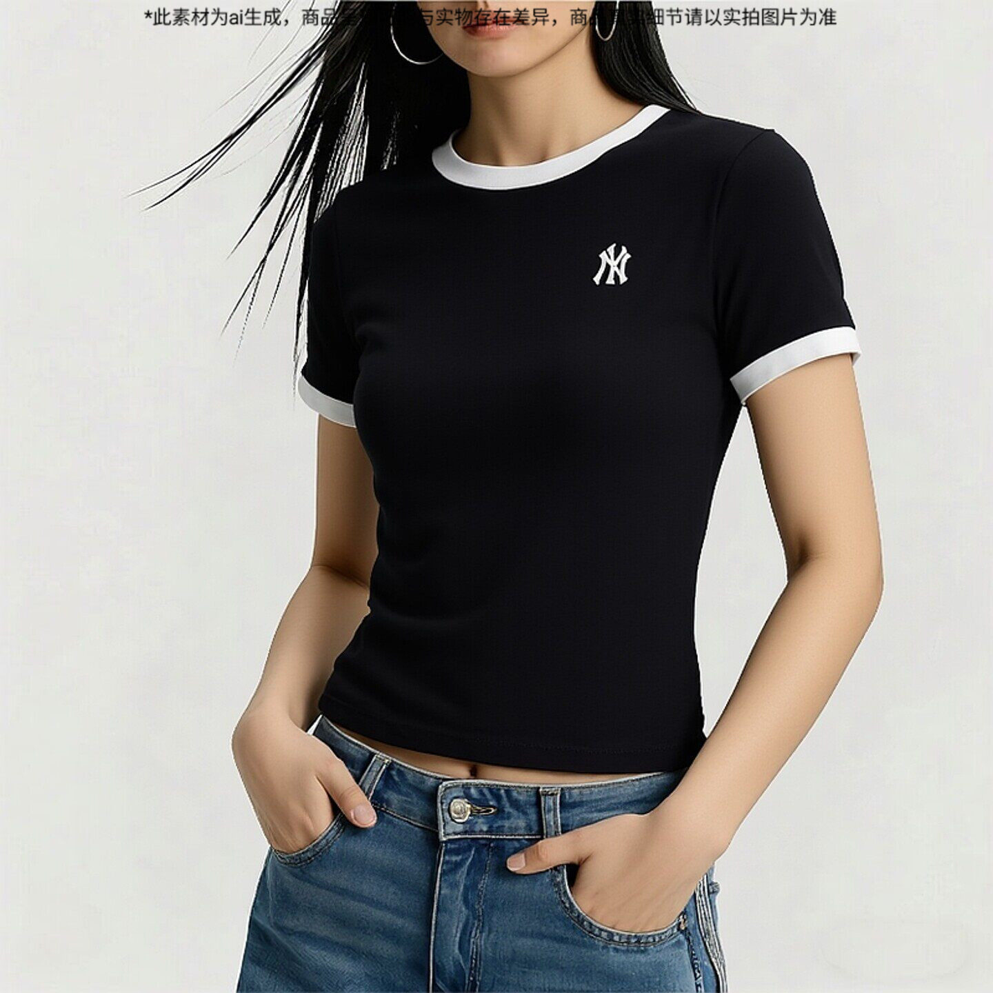 MLB美职棒正品T恤女装2026春季新款运动服修身透气休闲圆领短袖图片