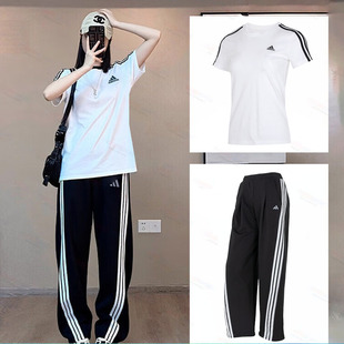 款 新款 宽松短袖 T恤透气长裤 两件套 阿迪达斯套装 舞蹈裤 女2026春季