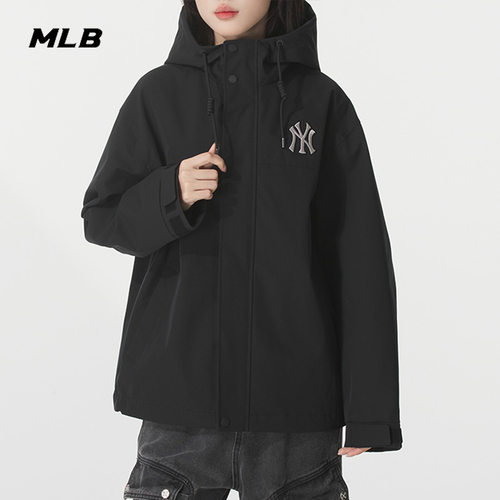 MLB官网NY黑色防风衣男女装2025冬季新款运动服夹克外套3AWJB0154