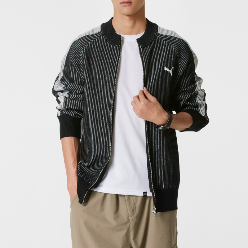 PUMA彪马男装2025新款冬季运动服时尚T7宽松条纹夹克户外立领外套