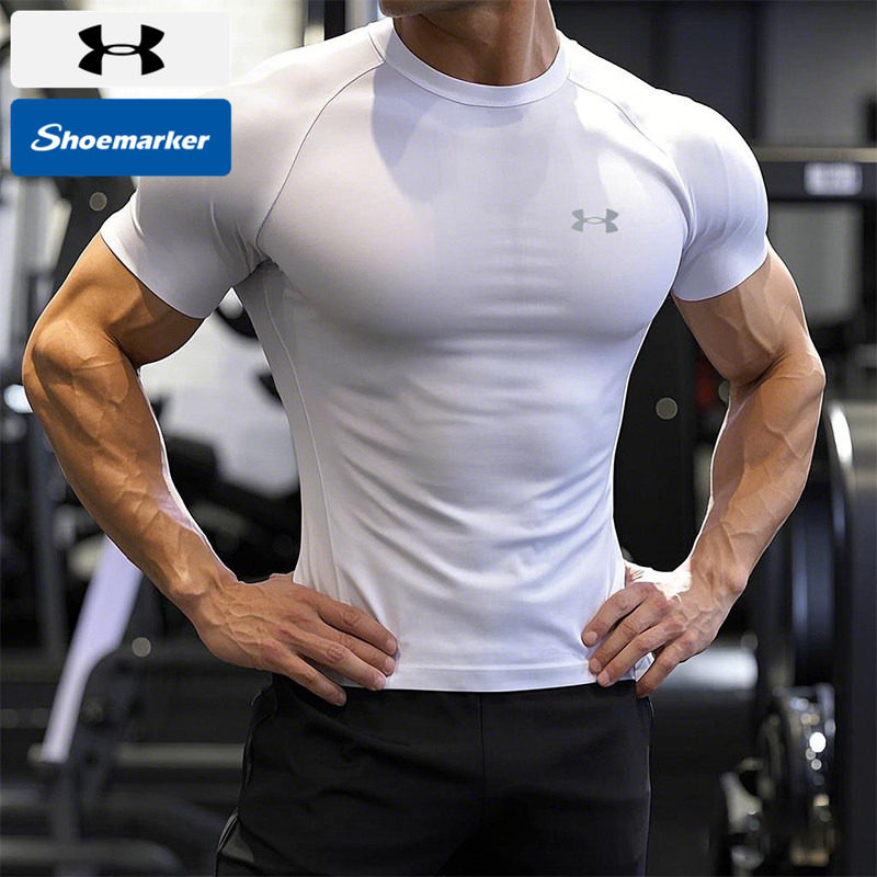 UA安德玛速干T恤男冬季新款健身训练速干衣白色透气半袖跑步短袖