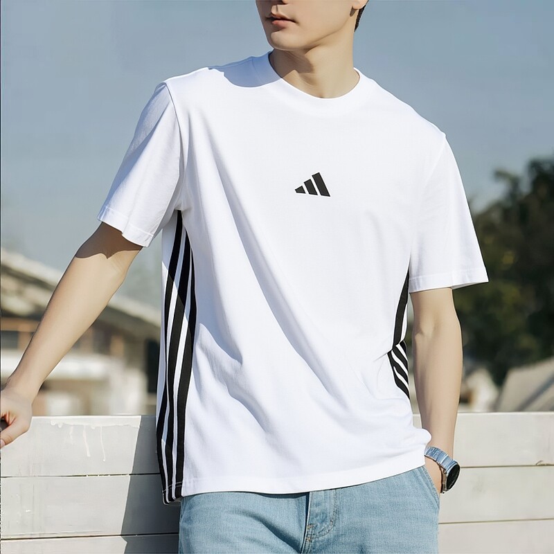 阿迪达斯短袖男装三条纹运动T恤衫2026夏季新款运动休闲宽松半袖