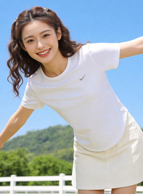 Nike耐克官方正品白色T恤女2026夏新款透气修身半袖休闲圆领短袖