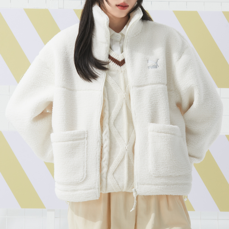 PUMA彪马官网仿羊羔绒外套女装2025新款运动服防风保暖立领抓绒服