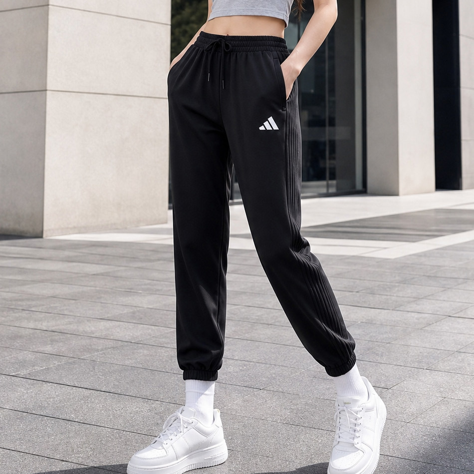 Adidas阿迪达斯女装束脚裤2026新款九分裤官方正品黑色梭织长裤