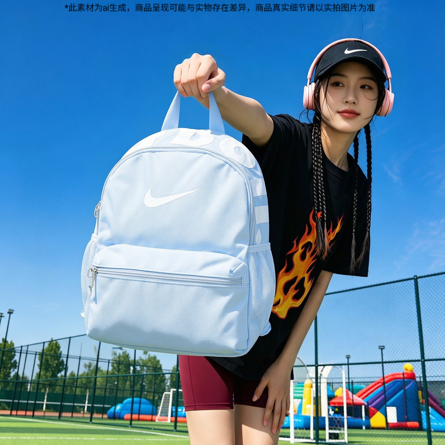 耐克背包女包男包运动包户外旅行包休闲小包浅蓝色学生书包双肩包