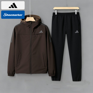阿迪达斯Adidas加绒款连帽外套长裤两件套男款2026春季款运动套装