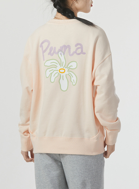 PUMA彪马圆领印花卫衣女冬季新款运动服宽松长袖套头衫上衣6258