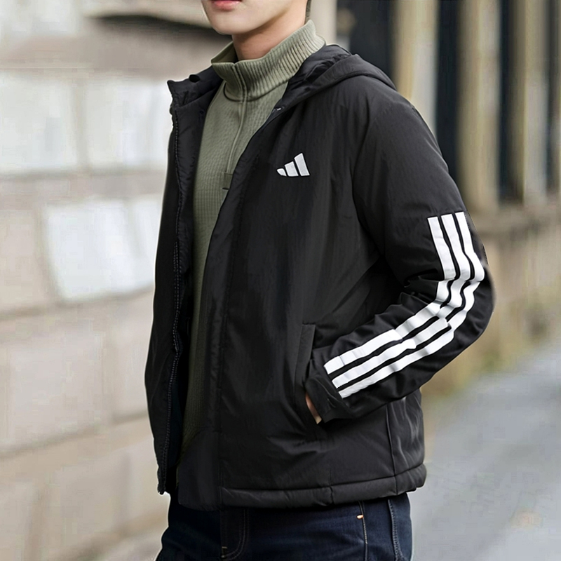 阿迪达斯棉服男子2025秋季新品运动休闲黑色棉衣保暖外套JY8303