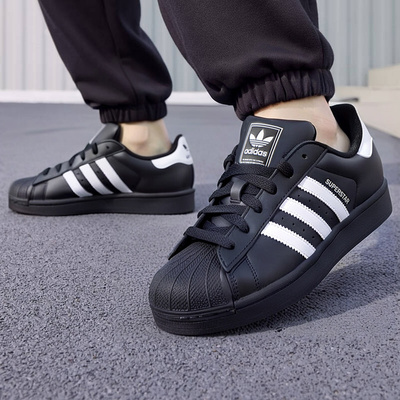 阿迪达斯三叶草贝壳头男鞋女鞋冬季新款低帮板鞋黑色运动鞋休闲鞋