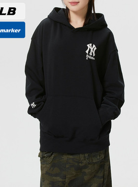 MLB官方NY黑色卫衣男女装2026春季新款连帽套头衫运动服3AHDB0361