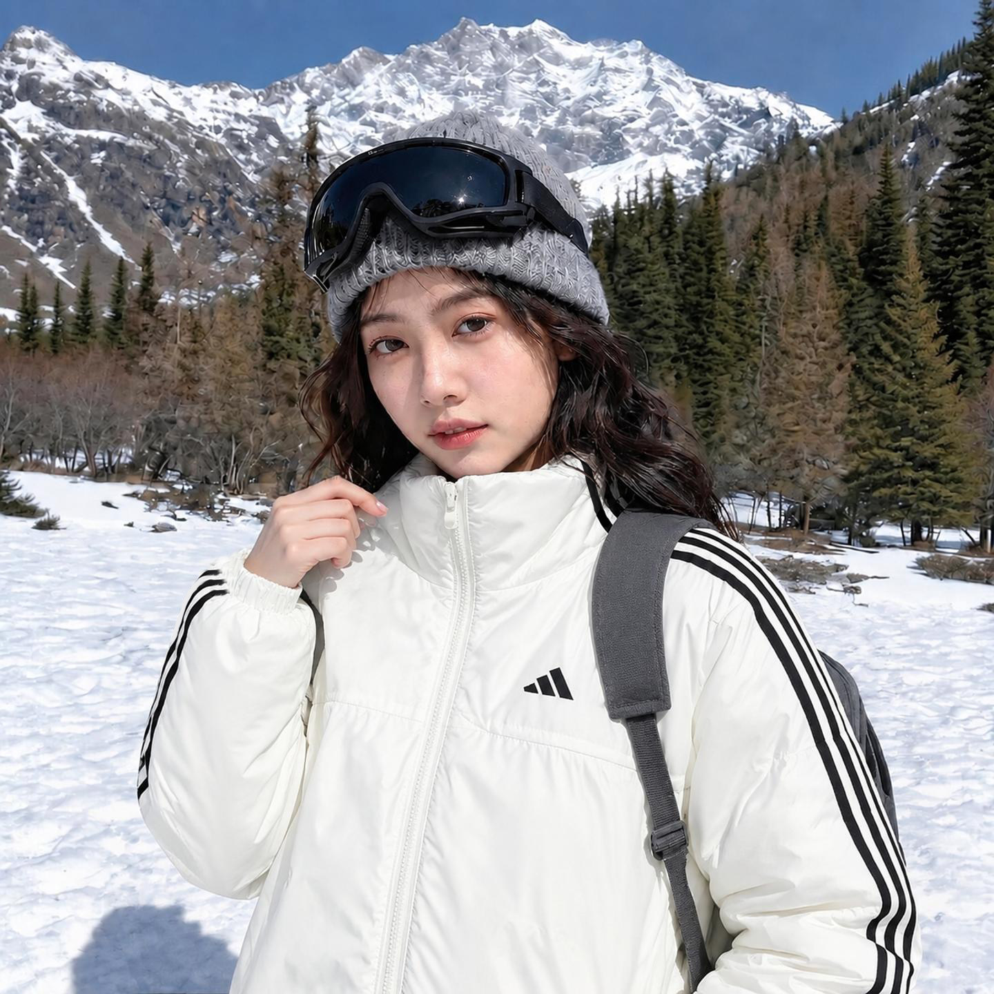 阿迪达斯女装2026冬季棉服运动服经典三条纹休闲保暖防风立领外套