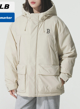 MLB官方连帽大标羽绒服男女装2025冬季新款宽松情侣外套3ADJB2556