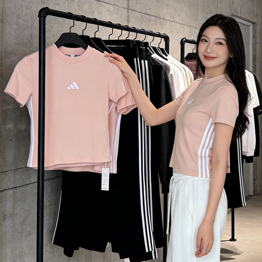 Adidas阿迪达斯T恤女粉新款夏季官方正品运动服短袖圆领休闲半袖