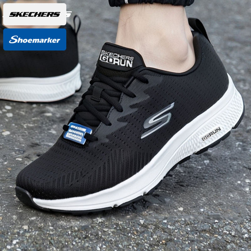 斯凯奇男鞋秋季款减震透气运动鞋老人休闲鞋透气跑步鞋黑色健步鞋