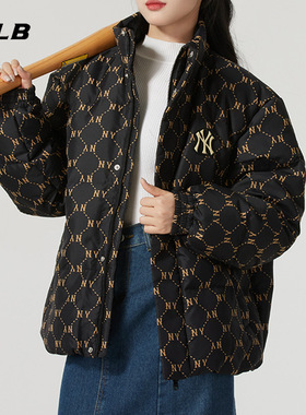 MLB官方黑色羽绒服男女装2025冬季新款NY老花保暖运动服3ADJM1046