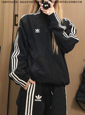 阿迪达斯三叶草女款外套夏季新款王鹤棣同款立领复古休闲韩版夹克