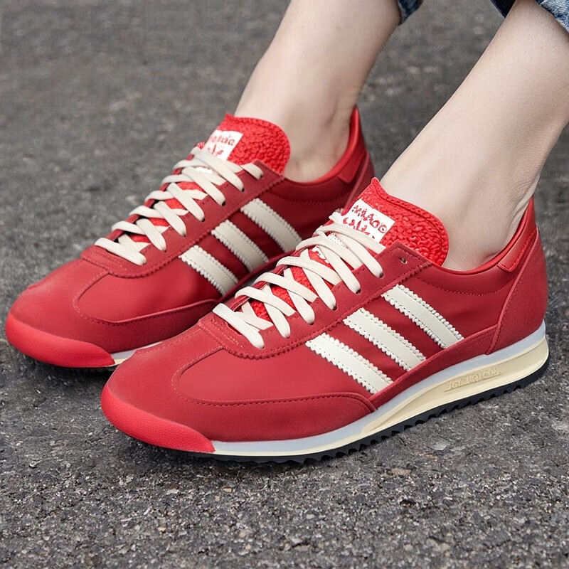阿迪达斯三叶草SL 72红色跑步鞋女鞋秋季新款复古德训鞋运动鞋子