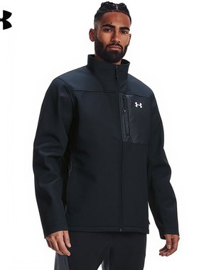 安德玛UA梭织夹克男士2025冬季新款加绒运动服连帽外套1371586