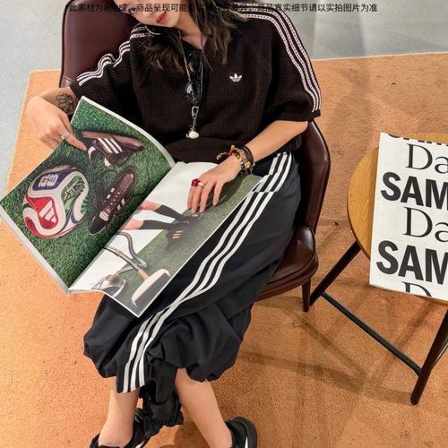 adidas阿迪达斯三叶草三条纹钩织修身短袖T恤夏女Cali半袖 KC6480