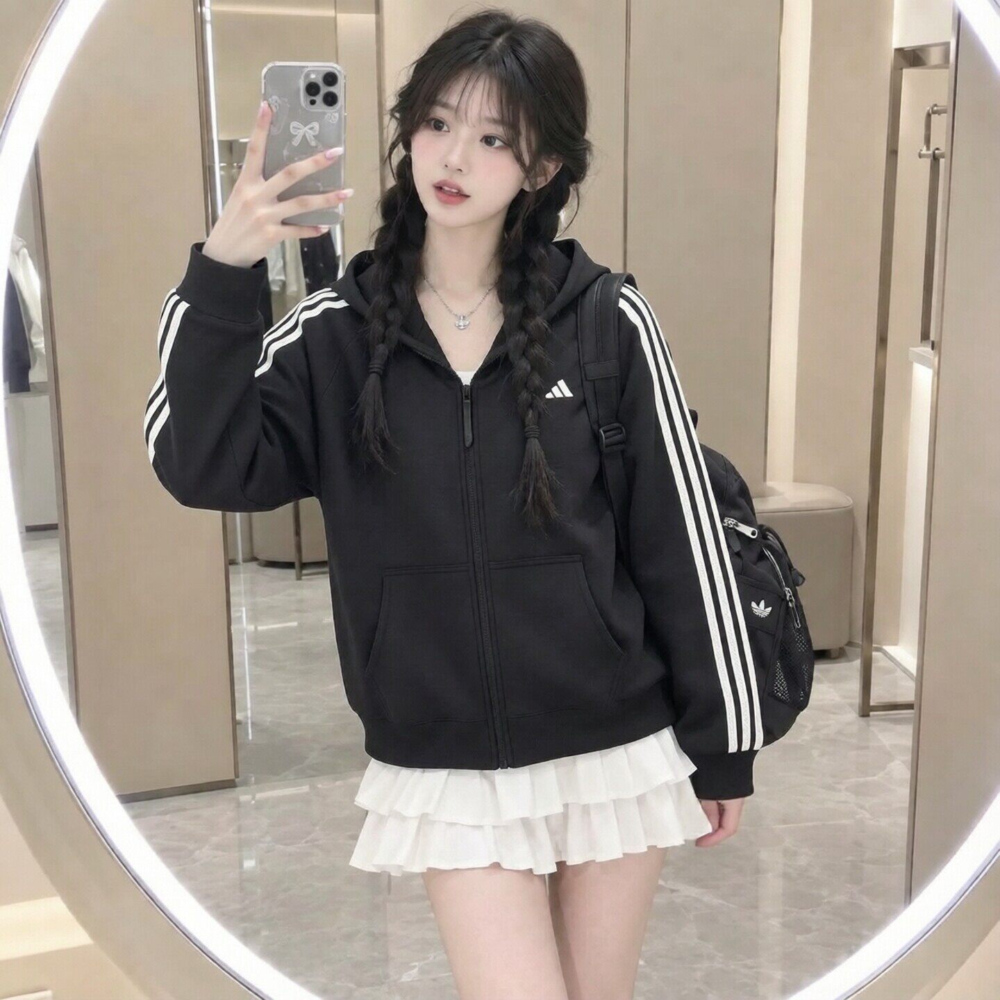 阿迪达斯女装加绒外套官方正品女款上衣2026新款春秋季运动服夹克