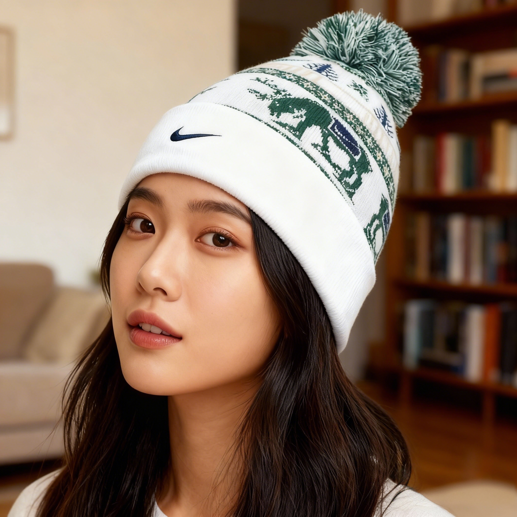 NIKE耐克帽子男女大童针织帽圣诞图案印花运动帽毛线帽HV7024-133