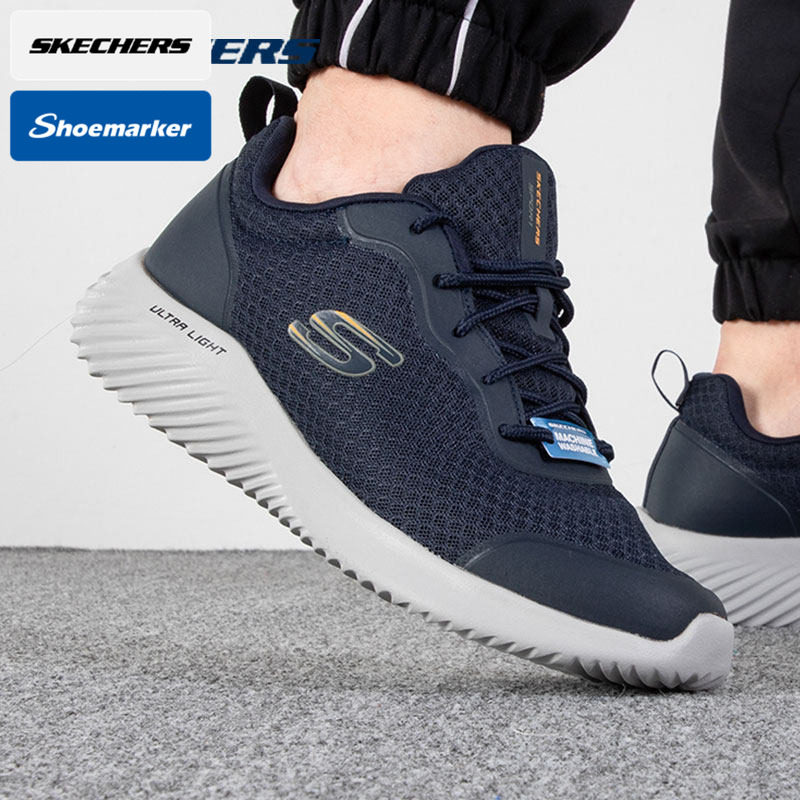 斯凯奇官方男鞋减震跑步鞋蓝色网面透气运动鞋软底老人旅游休闲鞋