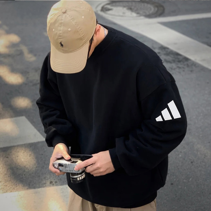 阿迪达斯男装卫衣25秋季新款运动服健身训练黑色休闲套头衫JF3542