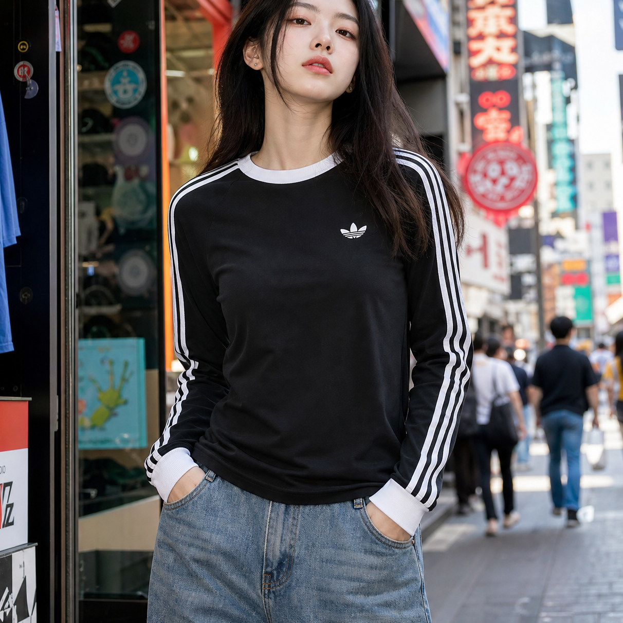 阿迪达斯女装官方正品休闲运动服2026新款春秋情侣款圆领长袖T恤