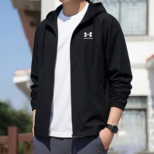 男士 新款 黑色连帽宽松运动夹克 2026春季 UA安德玛梭织速干外套男装