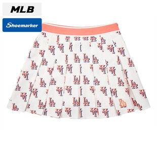 MLB短裙女2025春季 运动休闲LA老花满印百褶裙半身裙3FSKM0133 新款