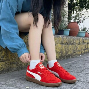 PUMA彪马红色休闲鞋男女款复古T头鞋PALERMO德训鞋结婚婚鞋408532
