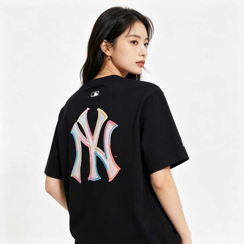 MLB官方正品T恤衫女装夏季新款圆领透气休闲上衣黑色舒适运动短袖