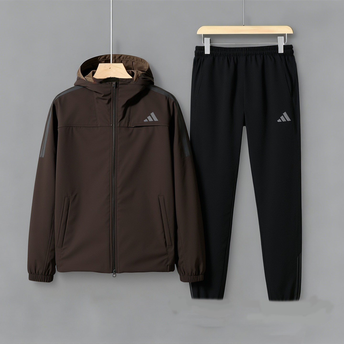 阿迪达斯Adidas加绒款连帽外套长裤两件套男款2026春季款运动套装