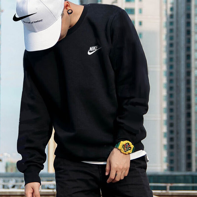 Nike耐克针织卫衣长裤套装夏季新款运动服男士黑色裤子长袖直筒裤