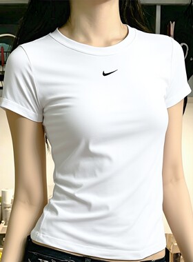 耐克短袖女款26夏季新款白色修身跑步衣透气圆领半袖上衣冰丝T恤