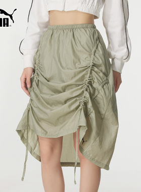 PUMA彪马半身裙女裙子2026春季新款运动裙透气抽绳绿色短裙633976