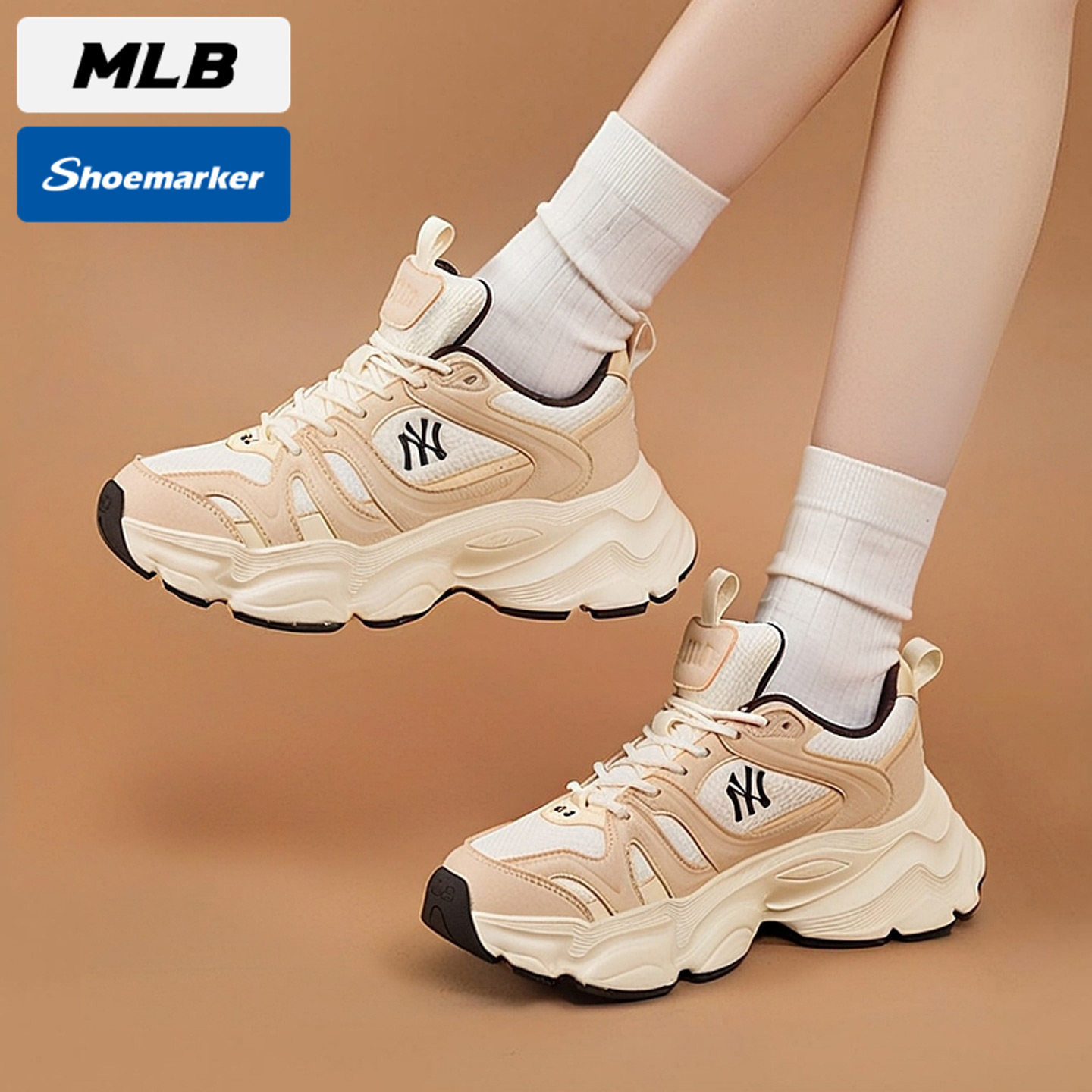 MLB男鞋女鞋老爹鞋2025春季新款网面流浪鞋厚底运动鞋3ASHCC15N