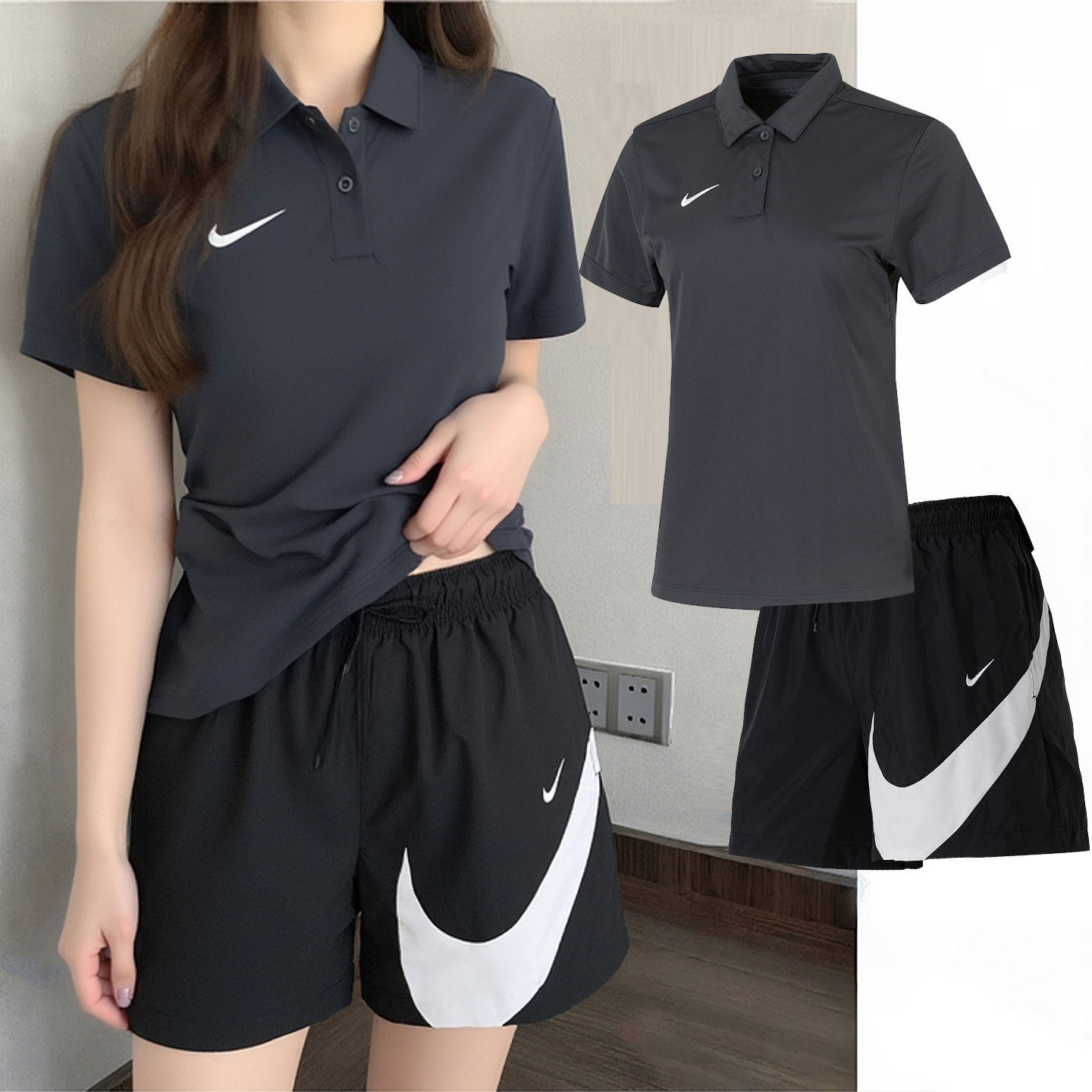 Nike耐克女装POLO衫短袖T恤2025秋季新款套装透气运动服宽松短裤,运动服/休闲服装,运动套装,淘宝优惠券,粉丝福利购,淘宝优惠卷