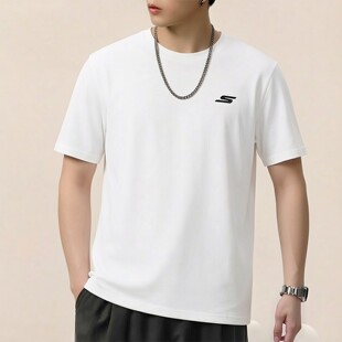 女装 纯色白色运动服时尚 情侣装 新款 简约休闲服 春季 斯凯奇T恤男装