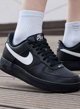 耐克官方正品男鞋运动休闲鞋NIKE AIR FORCE 1黑色空军一号板鞋
