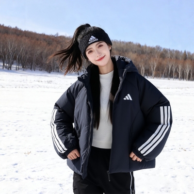 阿迪达斯短款羽绒服女款面包服冬季新款运动棉服官方正品黑色外套