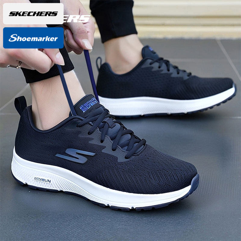 斯凯奇跑步鞋男鞋秋季新款缓震运动鞋蓝色训练跑鞋软底爸爸健步鞋