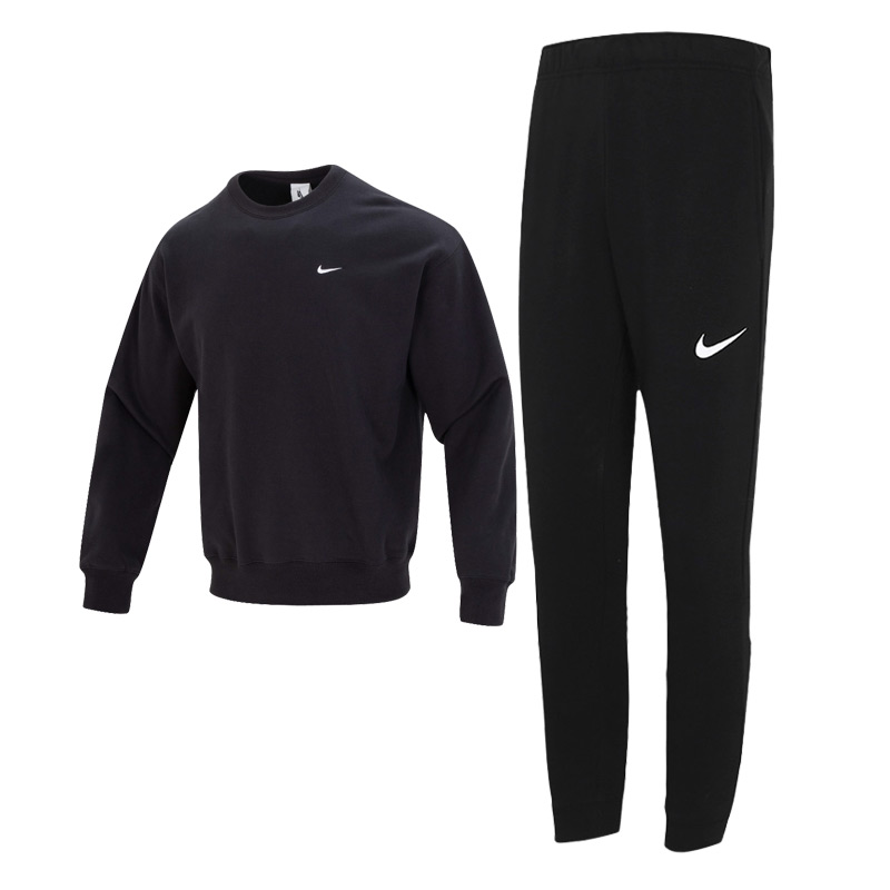 NIKE耐克运动服男秋季新款黑色套装圆领卫衣长袖休闲长裤两件套