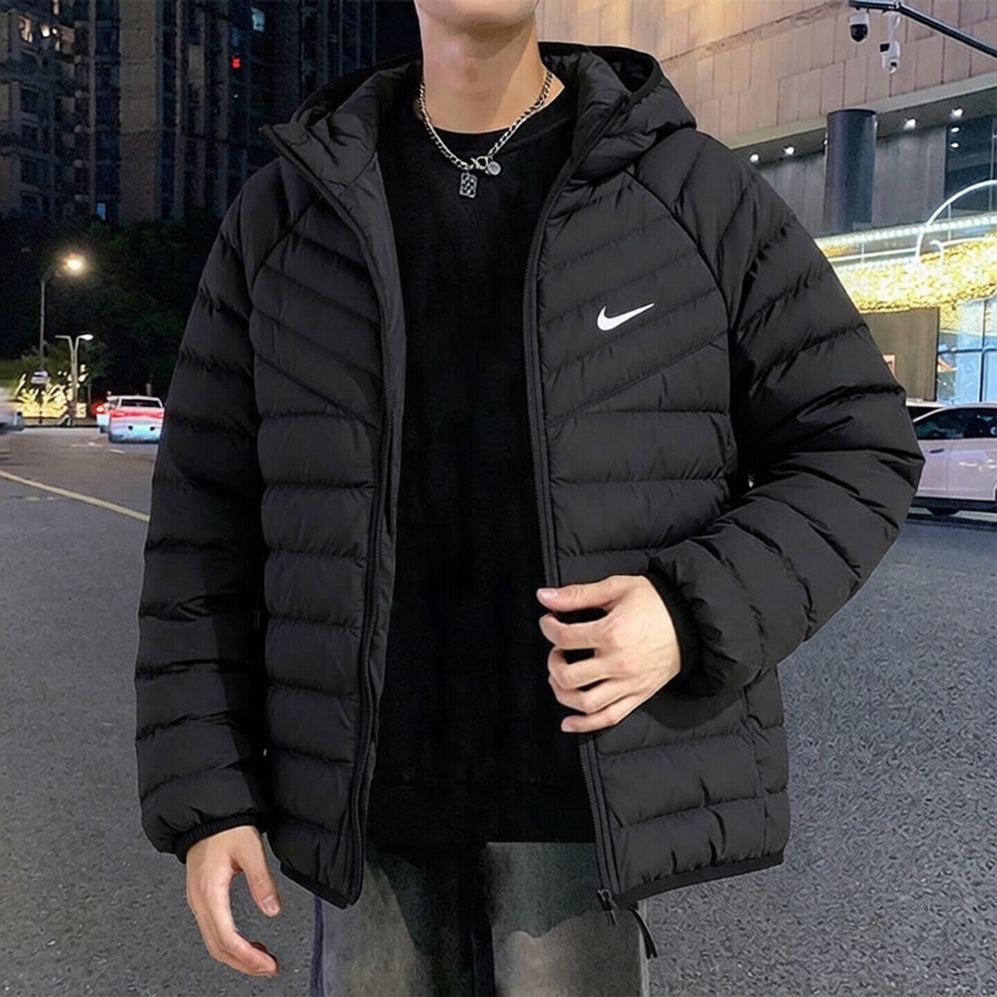耐克男士运动连帽轻薄排骨羽绒服冬季新款内胆高充绒量女黑色外套