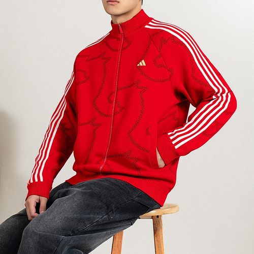 Adidas阿迪达斯马年本命年外套红色新年款保暖外套针织衫KE4062